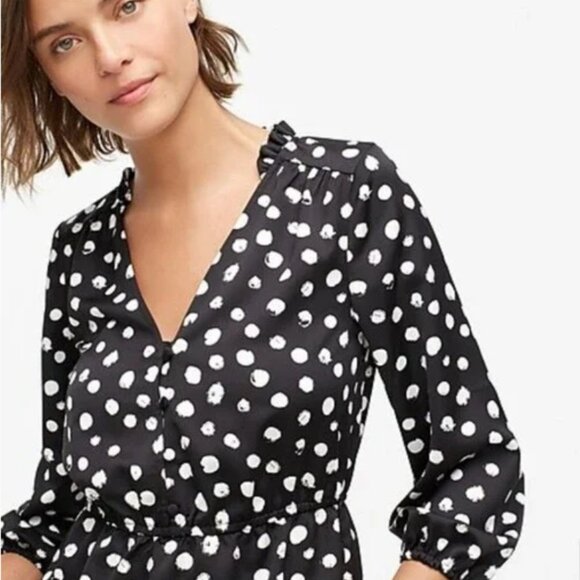 J.Crew Peplum Blouse Satin Backed Crepe Polka Dot - Picture 3 of 5